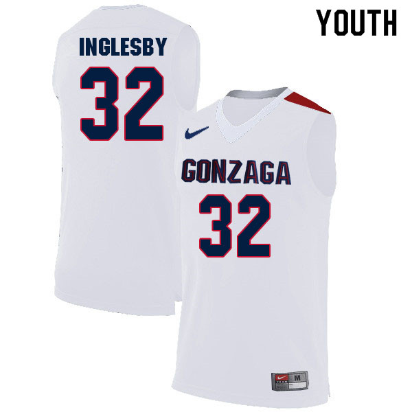 Youth #32 Evan Inglesby Gonzaga Bulldogs College Basketball Jerseys Sale-White
